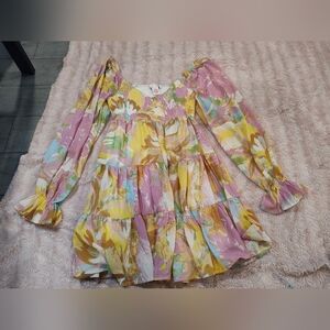Flying Tomato Floral Women Dress in Pink and Yellow Size M
